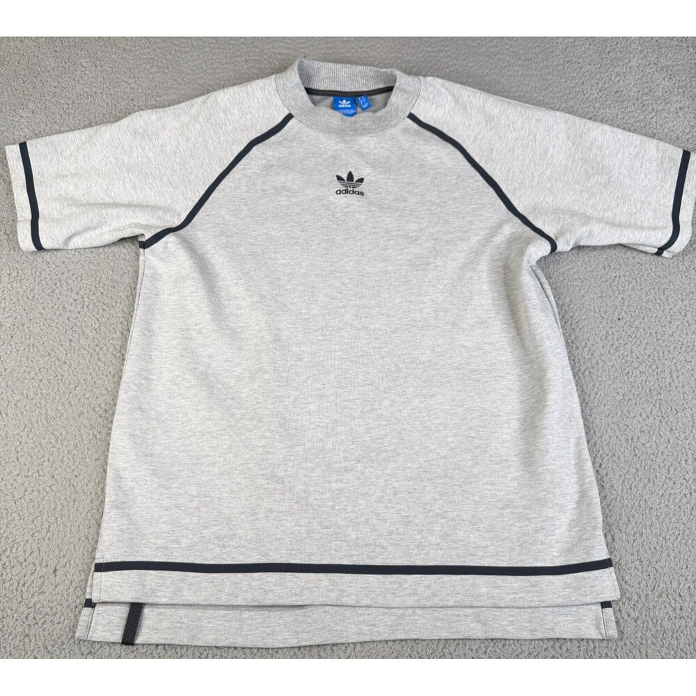ADIDAS Sweatshirt Womens L Gray Crewneck Pullover Boxy Sweater Boxy Trefoil Logo